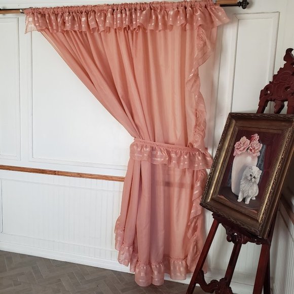 Priscilla Panel 133W x 83L Attached Valance Tie Backs Rod Pocket Orange Vintage - Picture 3 of 10